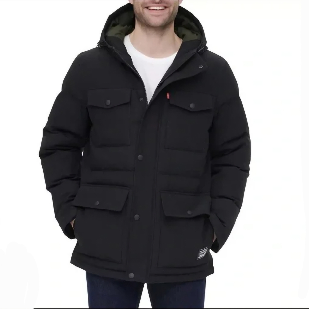 Levi's Men's Black Hooded Puffer Jacket